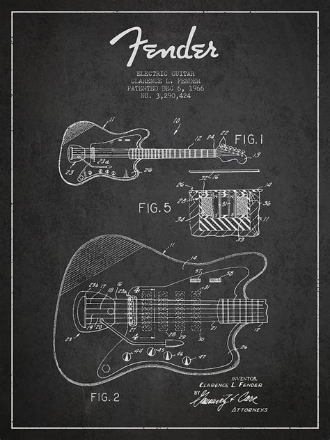 Fender Electric Guitar Patent Drawing From 1966 Digital Art By Aged