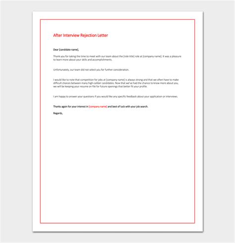 Rejection After Interview Template