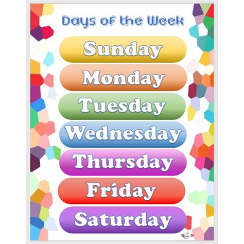Simple Colorful Days Of The Week Chart Free Printables Kulturaupice