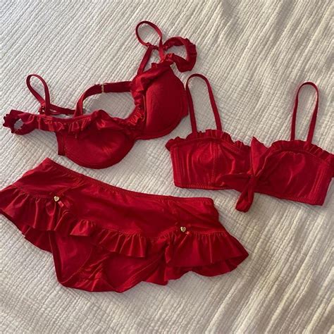 Betsey Johnson Red Ruffle Bikini 3 Pieces Tops Depop