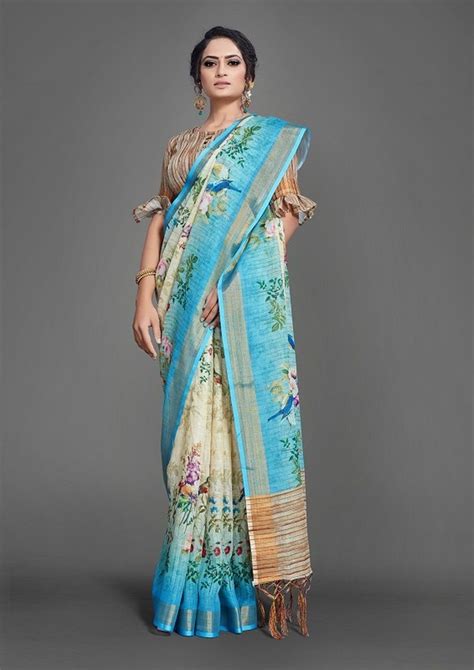 Casual Wear Printed Digital Print Linen Saree With Blouse Piece At Rs
