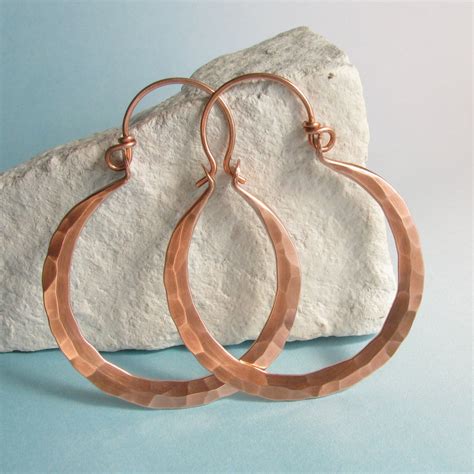 Large Boho Copper Hoops Big Hammered Earrings Handcrafted Etsy