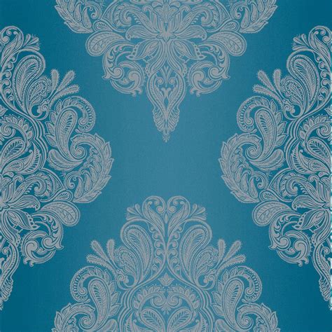 Graham And Brown Cote Couture Teal Damask Wallpaper By Laurence Llewlyn