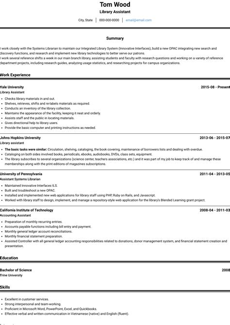 I hope that this letter will inspire you to allow me to meet you in person to explain my full qualifications for your position. Library Assistant - Resume Samples and Templates | VisualCV