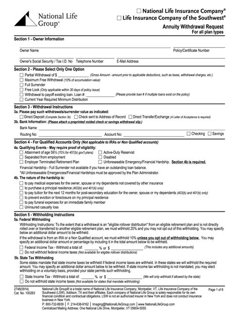 Annuity Withdrawal Request National Life Group Form Fill Out And Sign