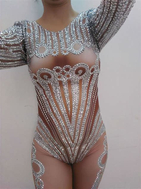 ♥ leah gymnast (@x.leah.x0) this is crazy and beautiful at the same time! Sexy Glisten Silver Rhinestones Stretch Rompers Women's ...