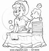 Clipart Laundry Ironing Cartoon Housewife Royalty Outlined Happy Rf Illustrations Visekart sketch template