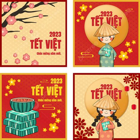 꽃 식물 테두리 수박 쌀 만두 2023 베트남 설날 봄 축제 소셜 미디어 광고 템플릿 Psd 다운로드 디자인 자료 다운로드