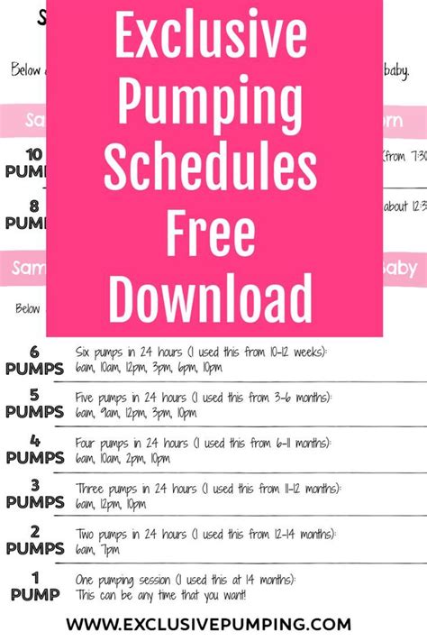 Sample Pumping Schedule For Exclusive Pumpers Pumping Schedule