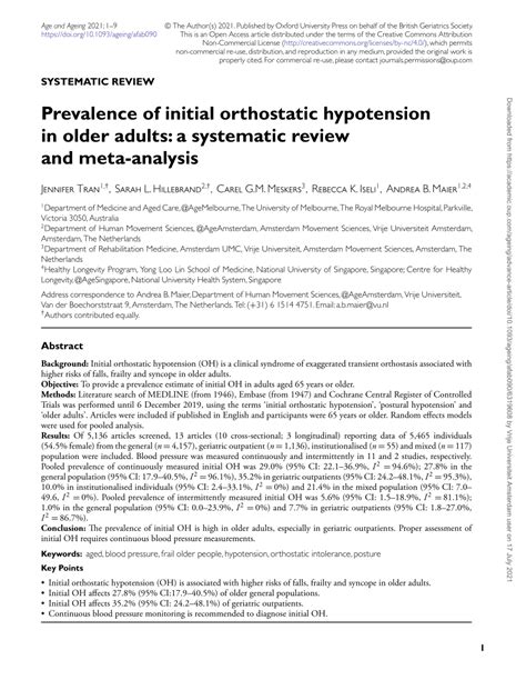 Pdf Prevalence Of Initial Orthostatic Hypotension In Older Adults A