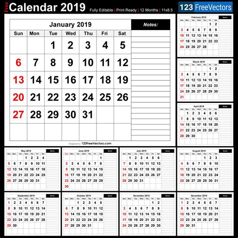 Printable Monthly Calendar 2019 Editable Monthly Calendar 2020