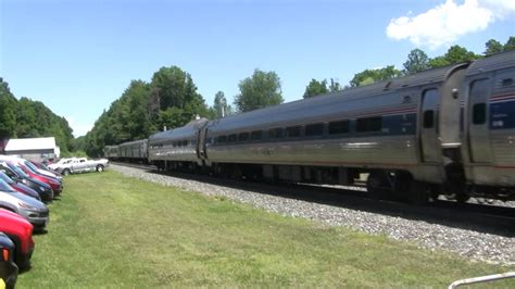 Amtrak vermonter 57 passes the exhibit train - YouTube