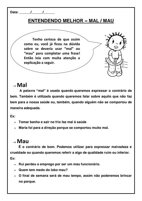 Atividades Com Mal E Mau 4o Ano Com Gabarito