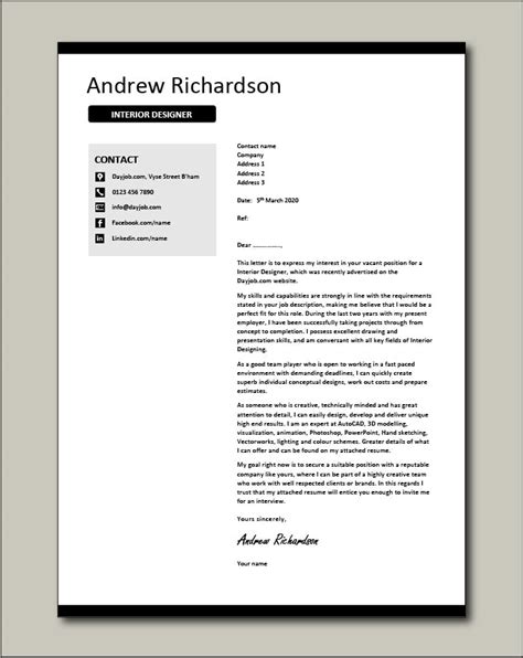 Interior Designer Cover Letter Sample Example Designing Creative