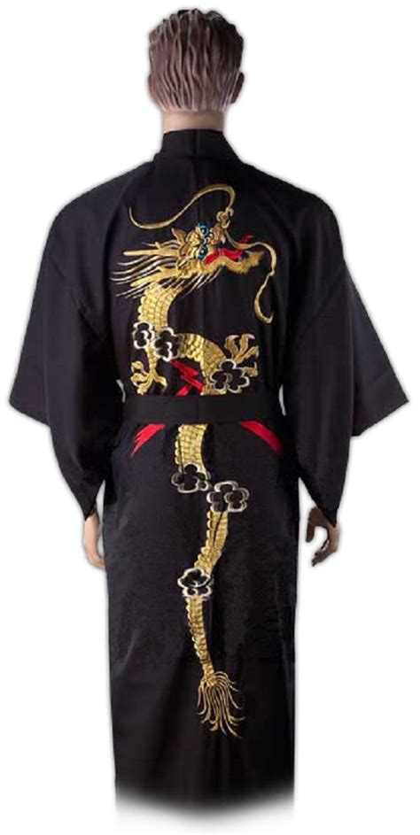 Embroidered Golden Ryu Kimono Dragon Silk Robe Silk Robe Fashion
