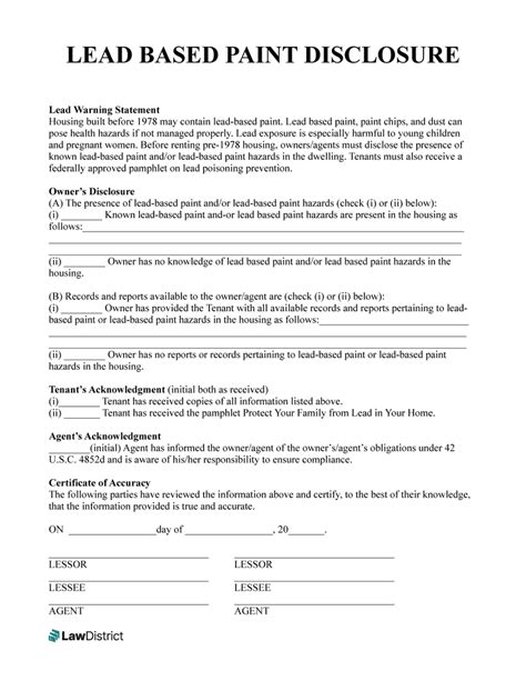 Free Lead Based Paint Disclosure Form Official For Renters Lawdistrict