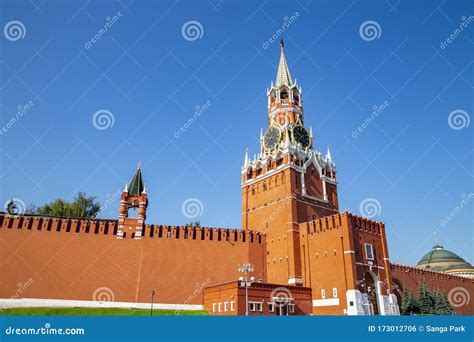 Kremlin Fortress Spasskaya Tower On Red Square In Moscow Russia Stock