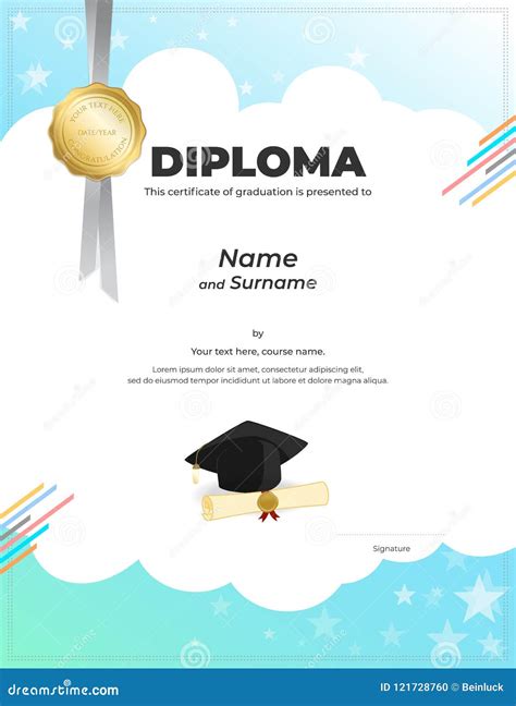 Kids Diploma Or Certificate Template With Colorful Background Stock