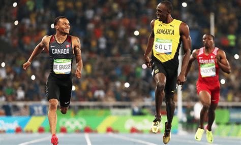 De grasse and bromell tied for third place in the 100m at the world championships in beijing this past august. Usain Bolt y Andre de Grasse el puro "Espiritu Deportivo ...
