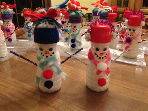 Snowmen Made From Small Coffee Mate Creamer Bottles Filled With Fake