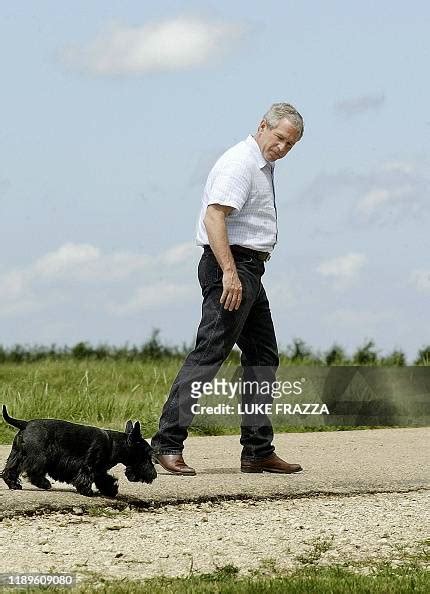 Us President George W Bush Walks With His Dog Barney After Speaking
