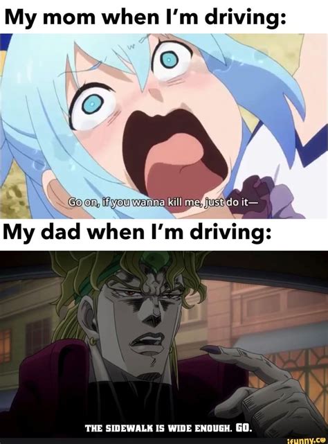 My mom when I'm driving: THE SIDEWALK IS WIDE ENOUGH. GO. - iFunny