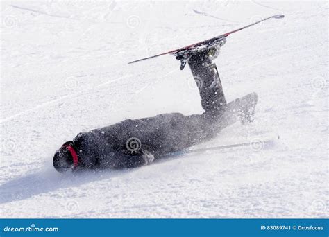 Man Falling On Cold Snow In Ski Crash At Sierrna Nevada Resort In Spain