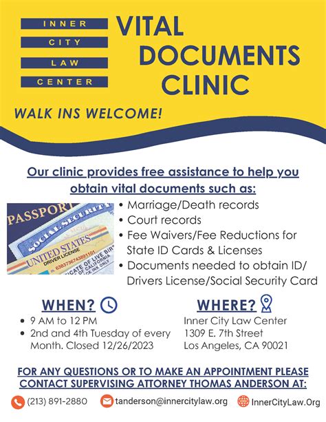 Vital Documents Free Walk-in Clinic | Inner City Law