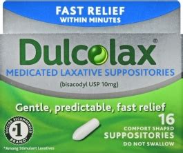 You should have a bowel movement within 15 to 60 minutes after using a rectal suppository. Dulcolax Suppository - 16