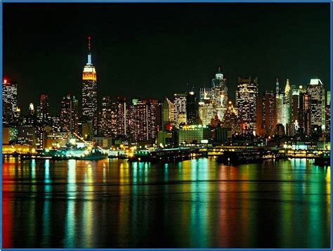 New York City Skyline At Night Live Screensaver Hd Download