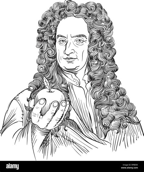Isaac Newton Portrait In Line Art Illustration He Was An Astronomer
