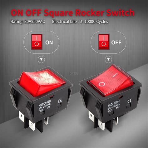 High Amperage A Illuminated On Off Dpst Pin Rocker Switch Daier