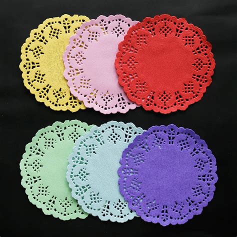 100pcs 35 Colorful Round Lace Paper Doilies Cake Paper Mat Vintage