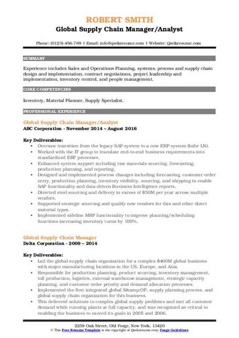 Entry level supply chain analyst resume. Global Supply Chain Manager Resume Samples | QwikResume