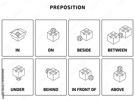 Preposition English Grammar Line Art Printing Learning Vector