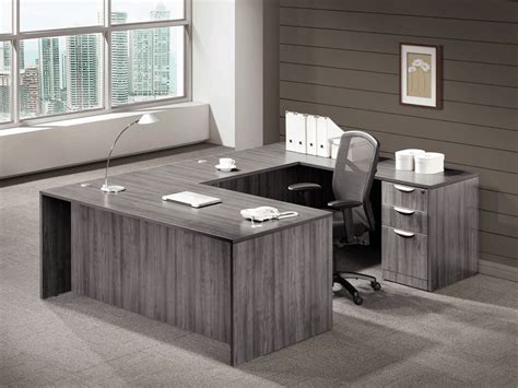 Prima desk 120 cm in oak with silver grey steel legs. Gray U Shape Desk - Direct Office Solutions