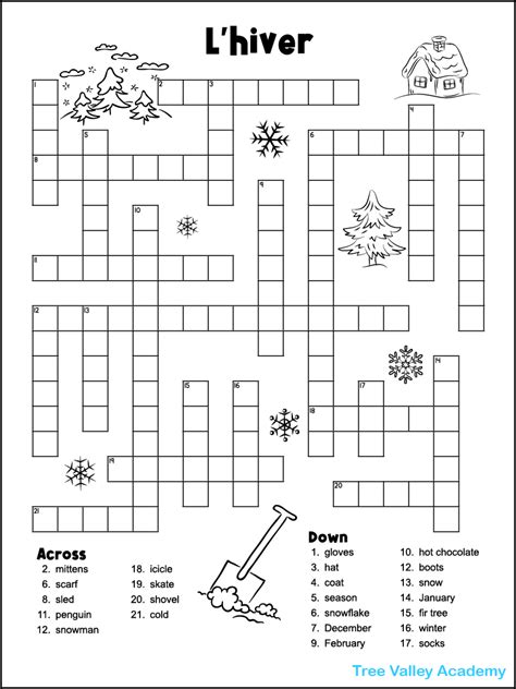 French Winter Crossword Puzzle Tree Valley Academy