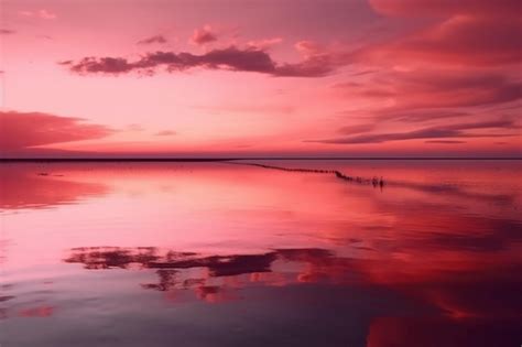 Premium Ai Image A Pink Sunset Over The Water With The Sky In The