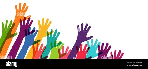 Eps Vector Illustration Of Many Different Colored People Stretch Their Hands Up Symbolizing