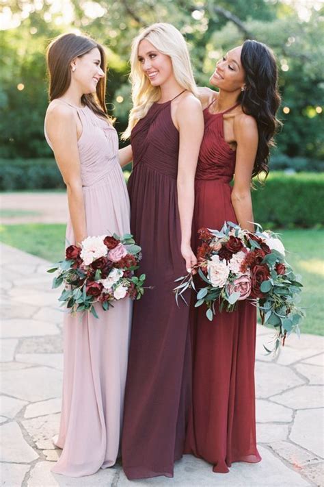 top 9 fall wedding color schemes for 2019—burgundy and plum bridesmaid dresses with ma… plum