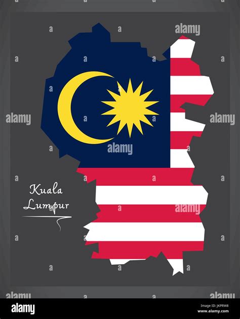 Kuala Lumpur Malaysia Map With Malaysian National Flag Illustration