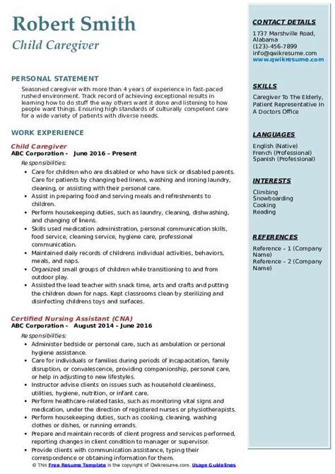 By clicking the button above, i agree to the ziprecruiter terms of use and acknowledge i. Caregiver Resume Samples | QwikResume