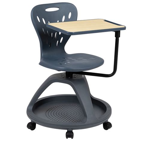 45 Gray Mobile Desk Chair With 360 Degree Tablet Rotation And Seat