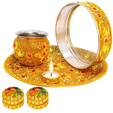 Santarms Karva Chauth Thali Set Pooja Thali Items Decorative Thali Set