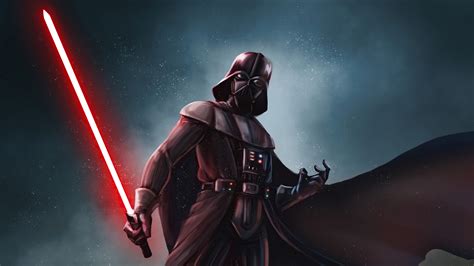 Darth Vader Lightsaber Sith In Starry Sky Background Star Wars 4k Hd