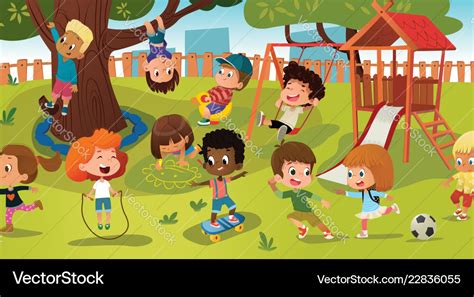 Group Of Kids Playing Game On A Public Park Or Vector Image