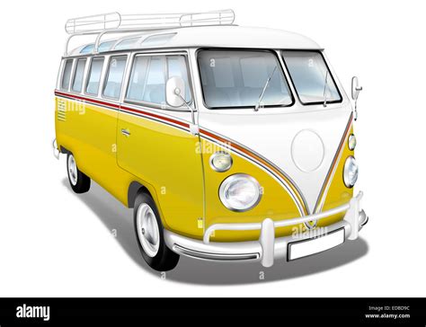 Deutsche Oldtimer VW Bus, VW Bus T1, als Camper, gelben und weißen