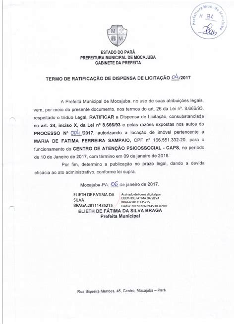 Termo De RatificaÇÃo De Dispensa De LicitaÇÃo Prefeitura Municipal De