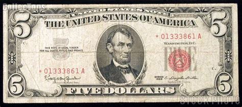 Maybe you would like to learn more about one of these? Five Dollar Bill Red Seal STAR NOTE Series 1963 US ...