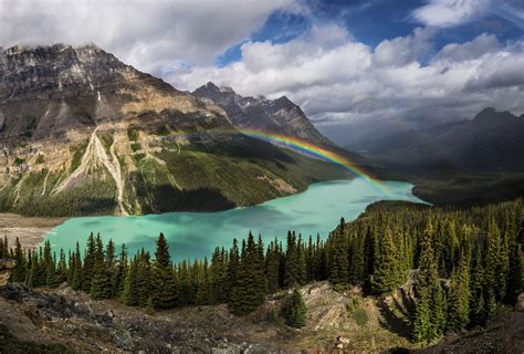 Mountains Scenery Forests Lake Canada Rainbow Nature Wallpapers